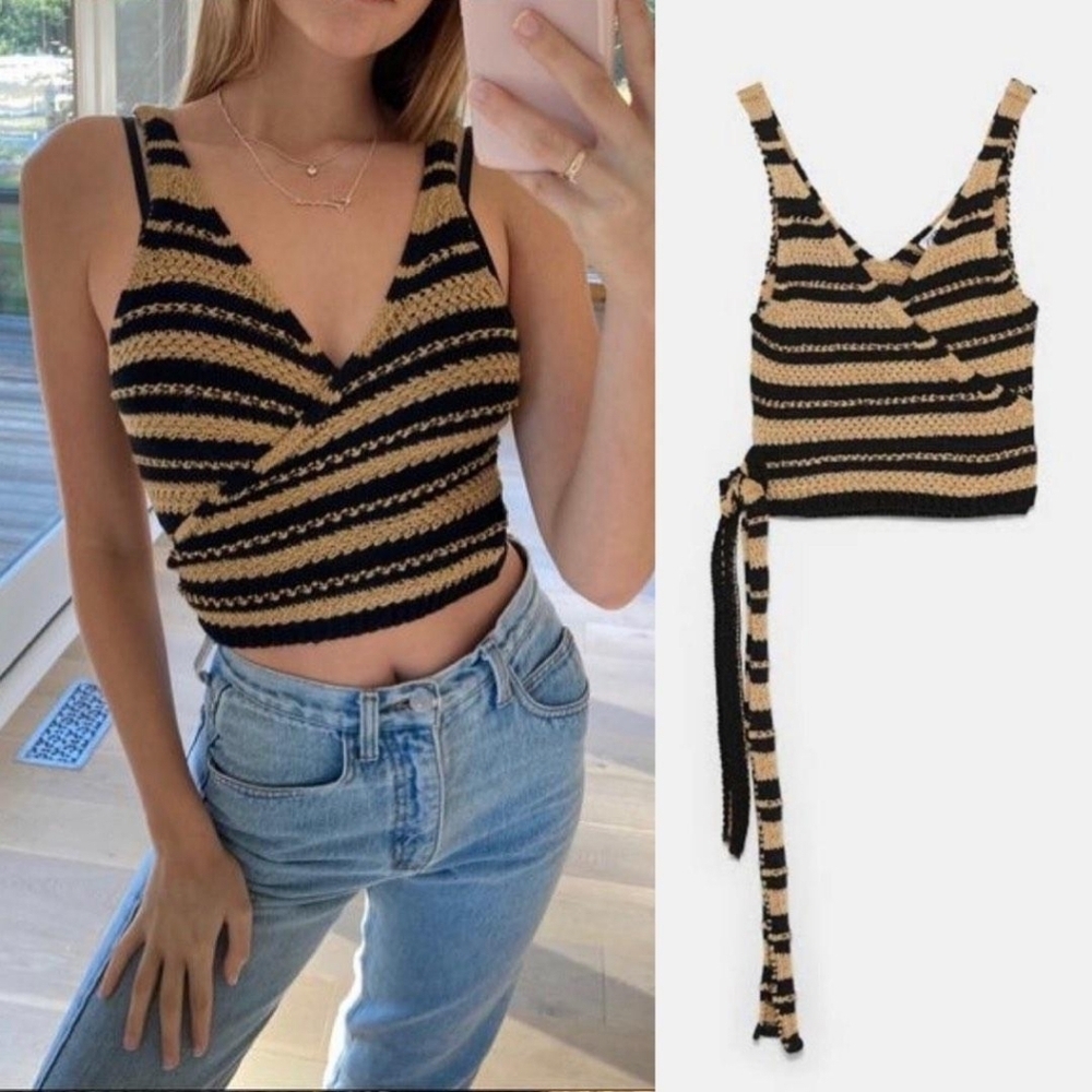 Zara Striped Knit Wrap Tank Sweater